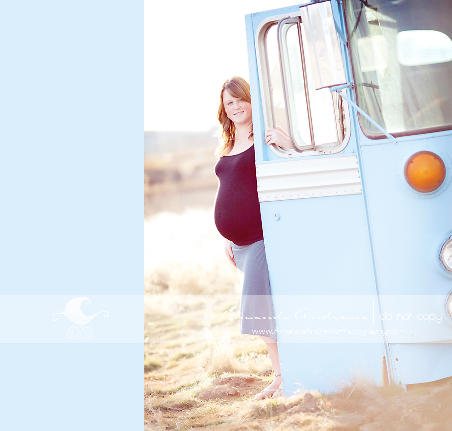 dani in blue bus door pregant pictures