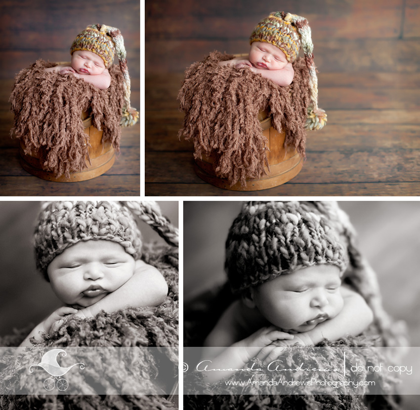 pictures of baby in wood firket with long hat on