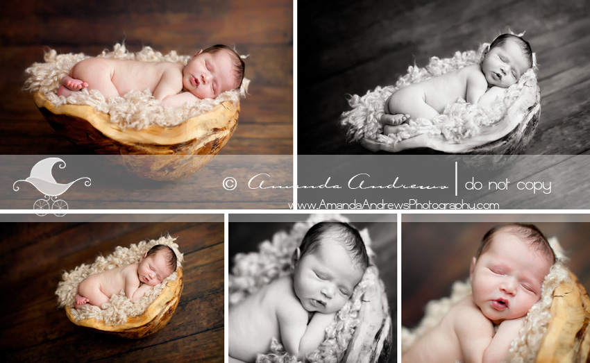photograph of baby in wood bowl 