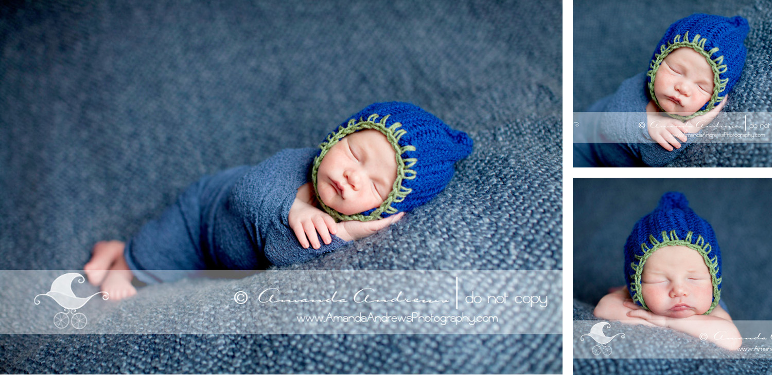 mountain home id newborn baby photographer charlie photograph on blue blanket with pixie hat