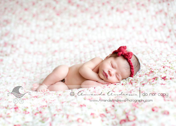 baby girl on flower blanket with red bow picture