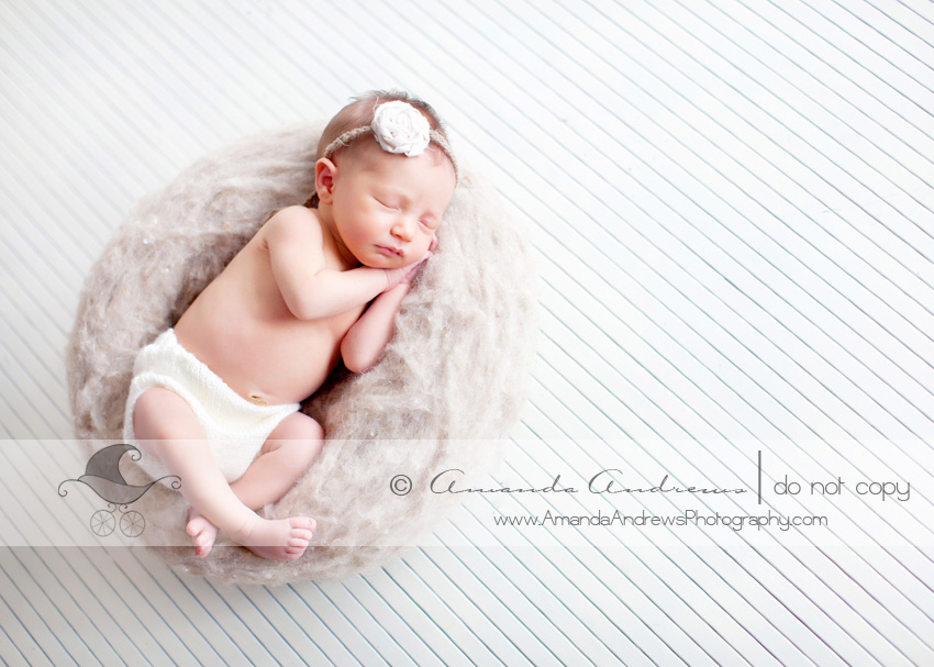 baby girl laying in wool nest