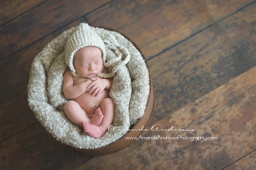baby in wooden hat box boise photography