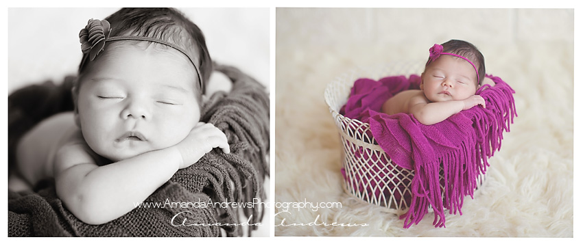 photos of infant sleeping in white basket boise