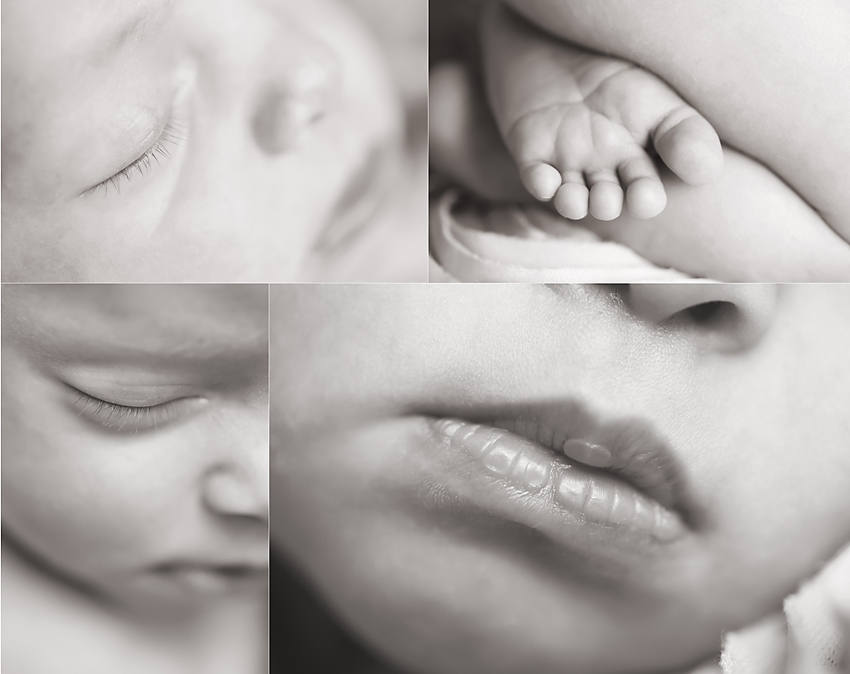 close-up of newborn lips feet eyes