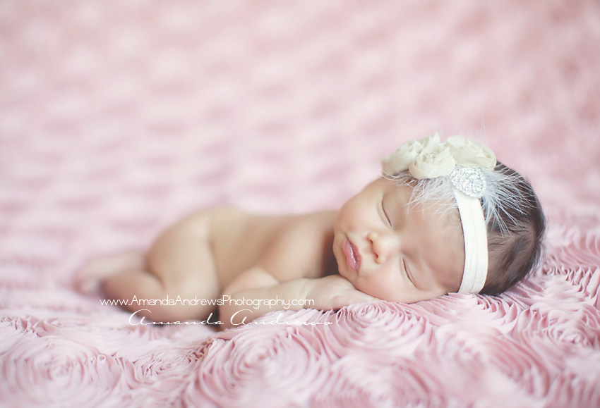 photo of newborn sleeping on pink blanket boise