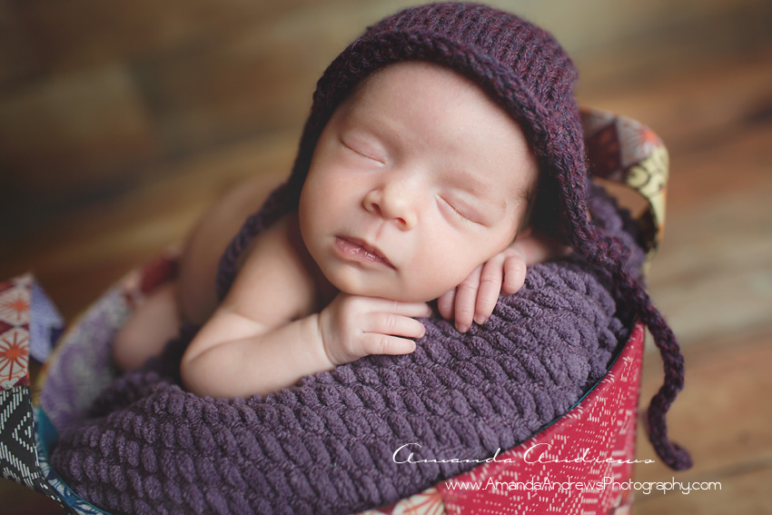 sleeping newborn with purple hat boise id