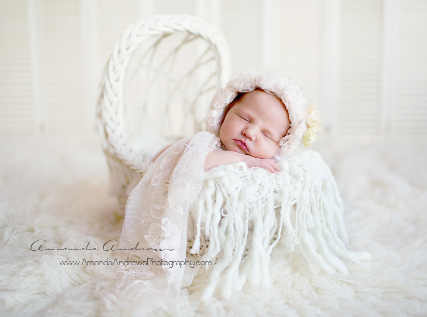 picture of baby sleeping in antique bassinet boise