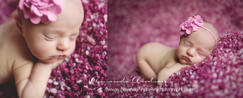 sleeping baby girl on pink blanket