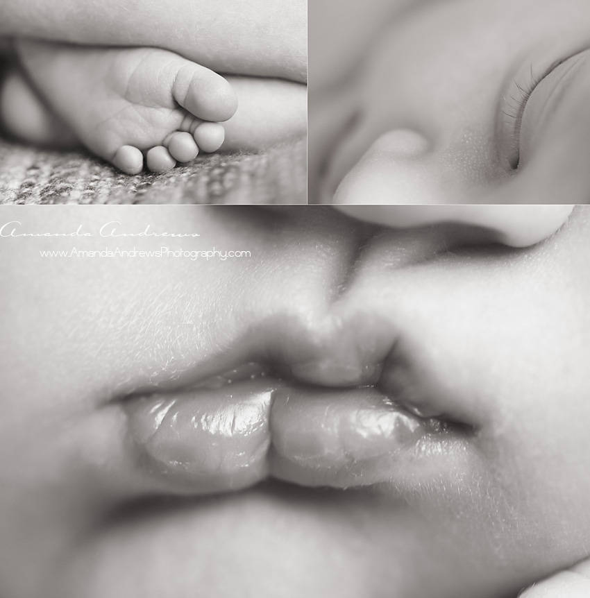close-up pictures of baby's lips eyelashes and feet